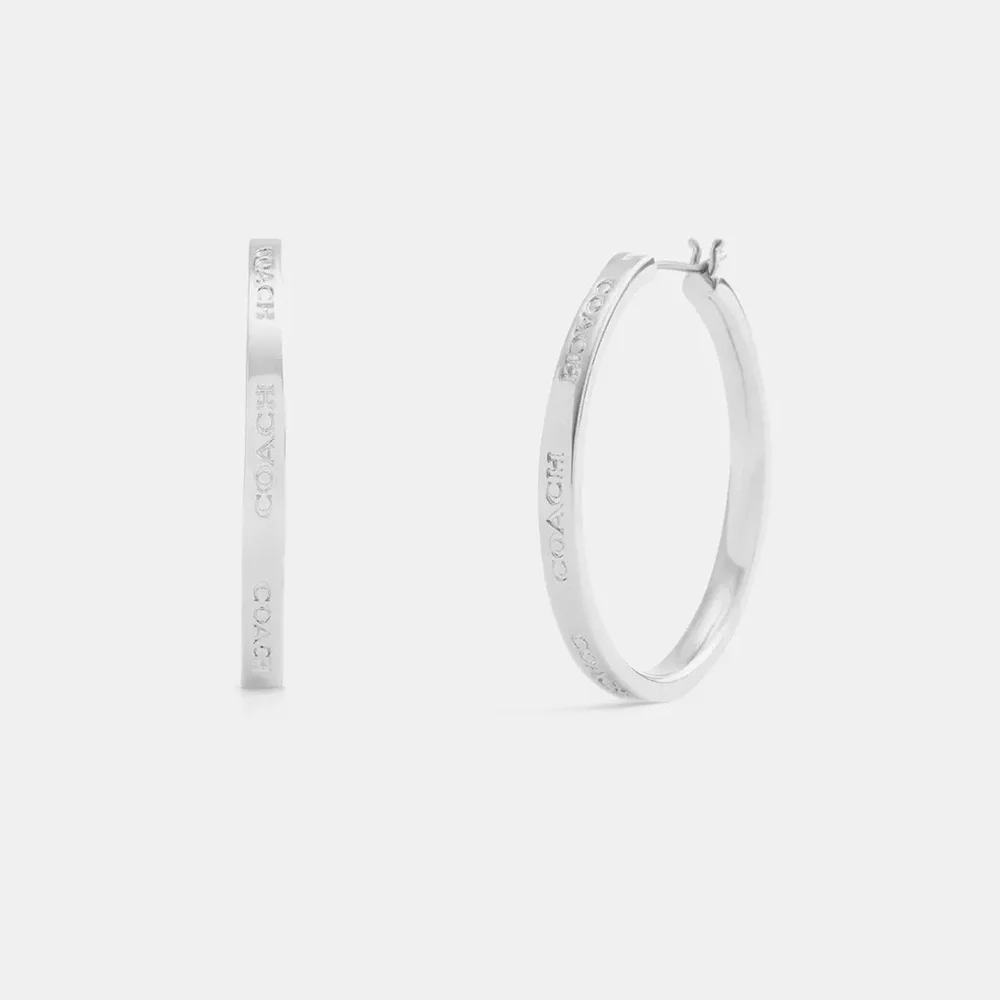 NWT Coach‎ Medium Hoop Earrings in Silver Tone - Picture 6 of 6